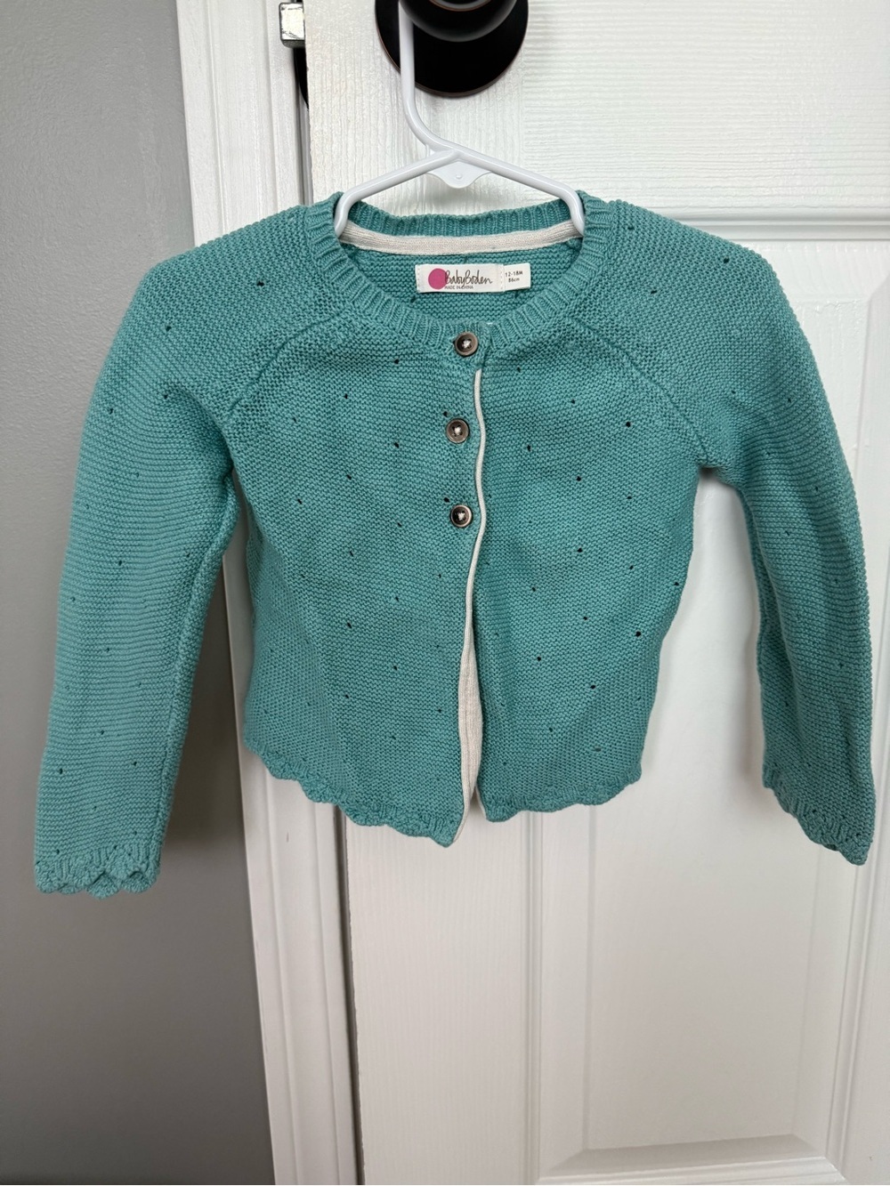 Baby Boden Turquoise Knit Cardigan- size 12-18 months